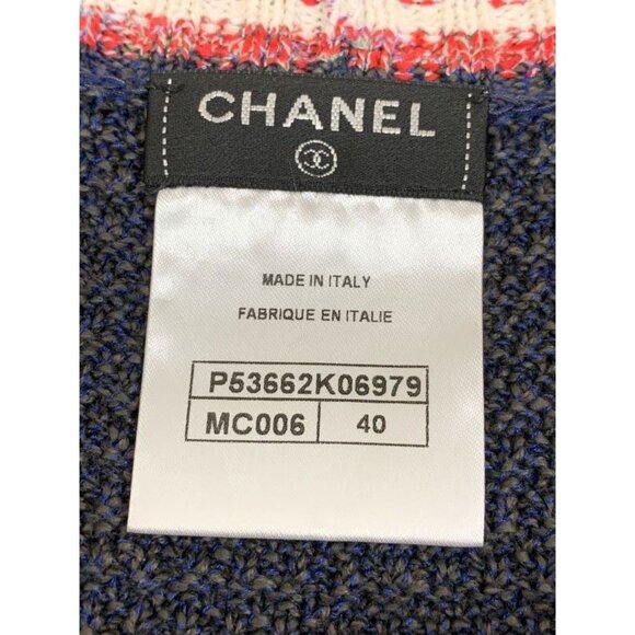 Authentic CHANEL Knit Short Sleeve Dress Navy Purple Knit Coco 40 - Picture 7 of 7